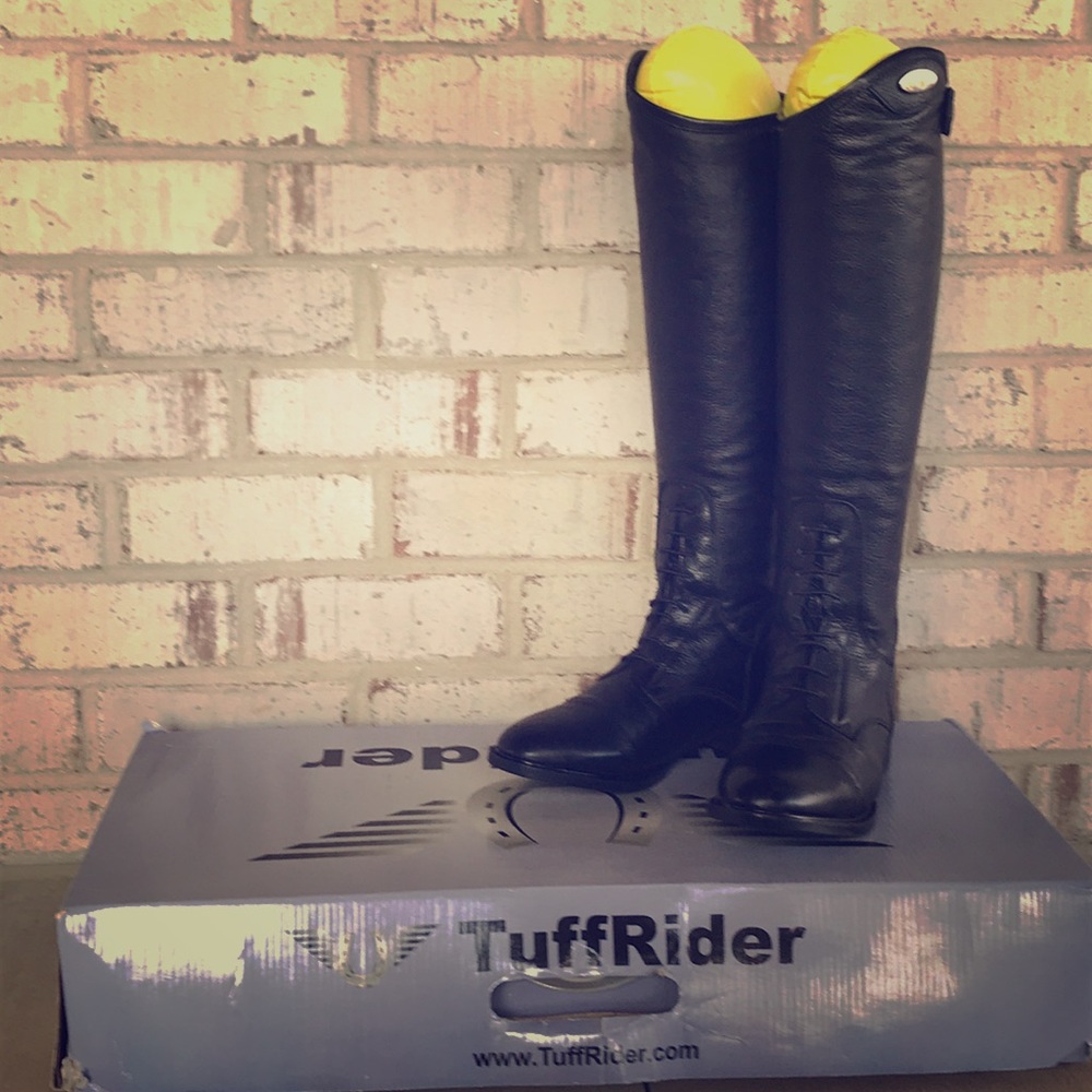 TuffRider black English show jumping boots.